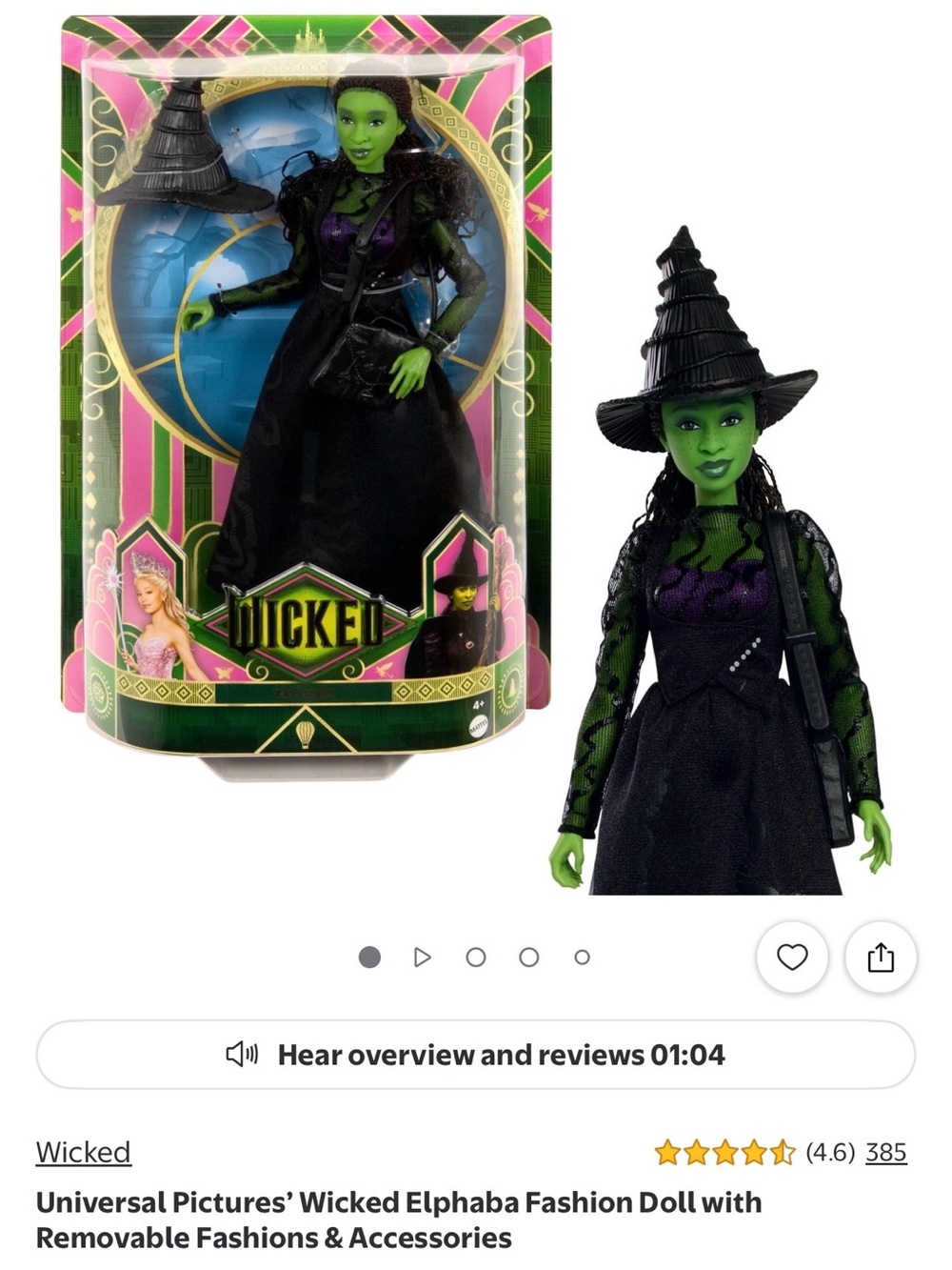 Barbie Wicked Elphaba Doll - Green & Black